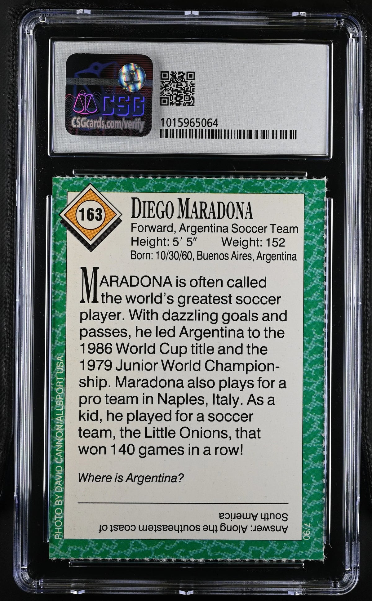Diego Maradona 1990 SI for Kids soccer card CSG 9 MT Argentina - AutographsForSale.com