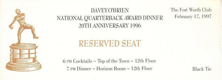 1996 Davey O'Brien National QB Award ticket Danny Wuerffel Florida Gators - AutographsForSale.com