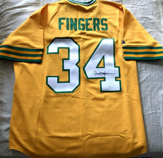 Rollie Fingers signed Oakland A's 1973 Majestic retro jersey JSA - AutographsForSale.com