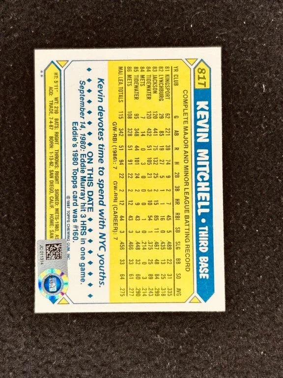 Kevin Mitchell autographed San Francisco Giants 1987 Topps Traded card MLB hologram - AutographsForSale.com