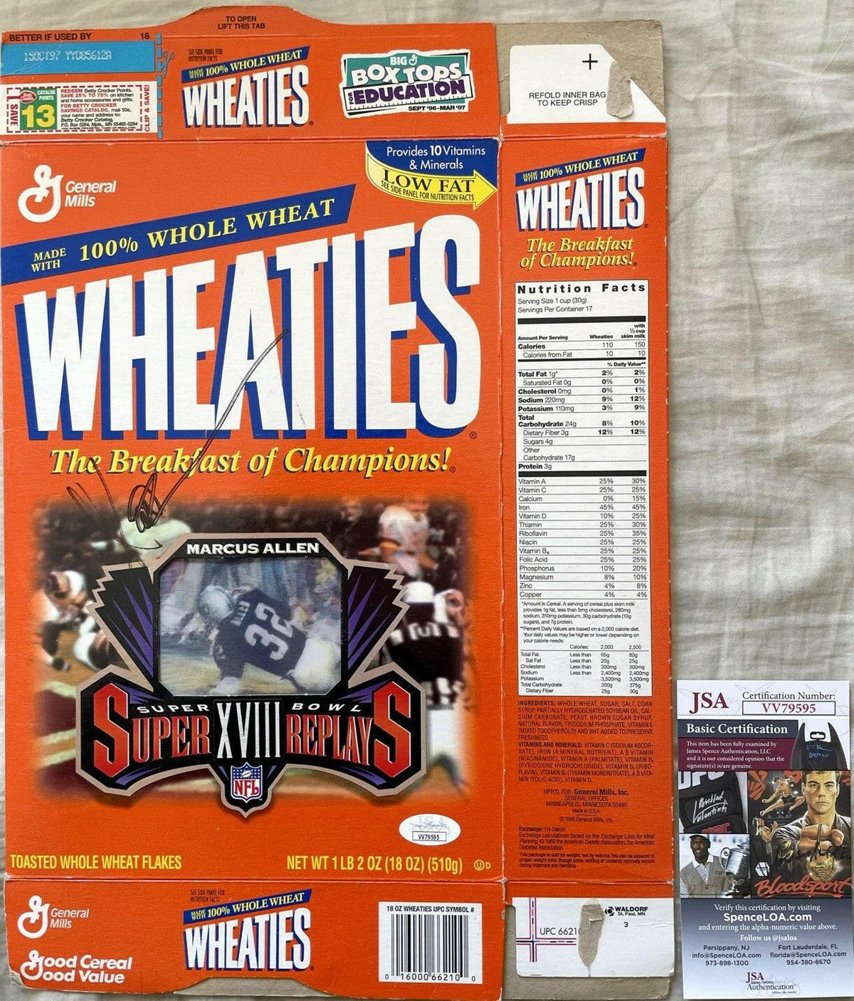 Marcus Allen signed Raiders Super Bowl 18 Wheaties cereal box JSA - AutographsForSale.com