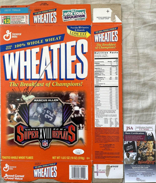 Marcus Allen signed Raiders Super Bowl 18 Wheaties cereal box JSA - AutographsForSale.com