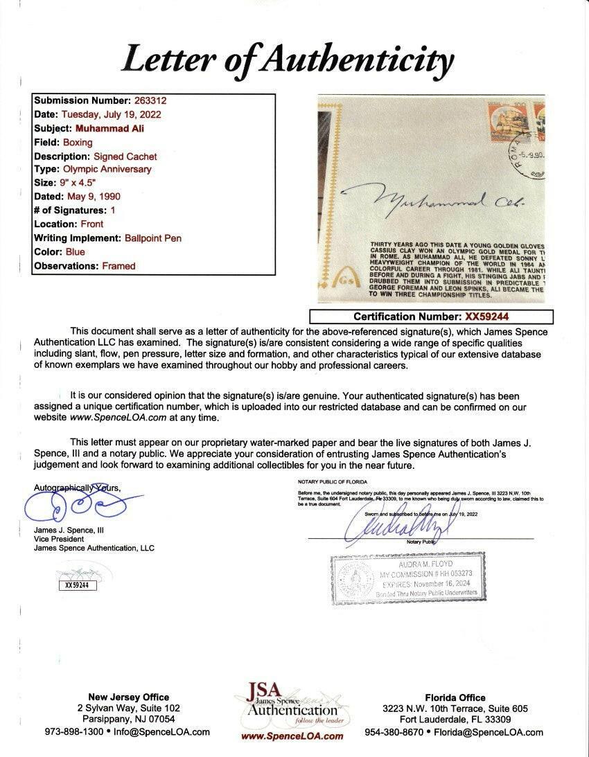 Muhammad Ali autographed 1990 Gateway cachet framed with photo JSA - AutographsForSale.com