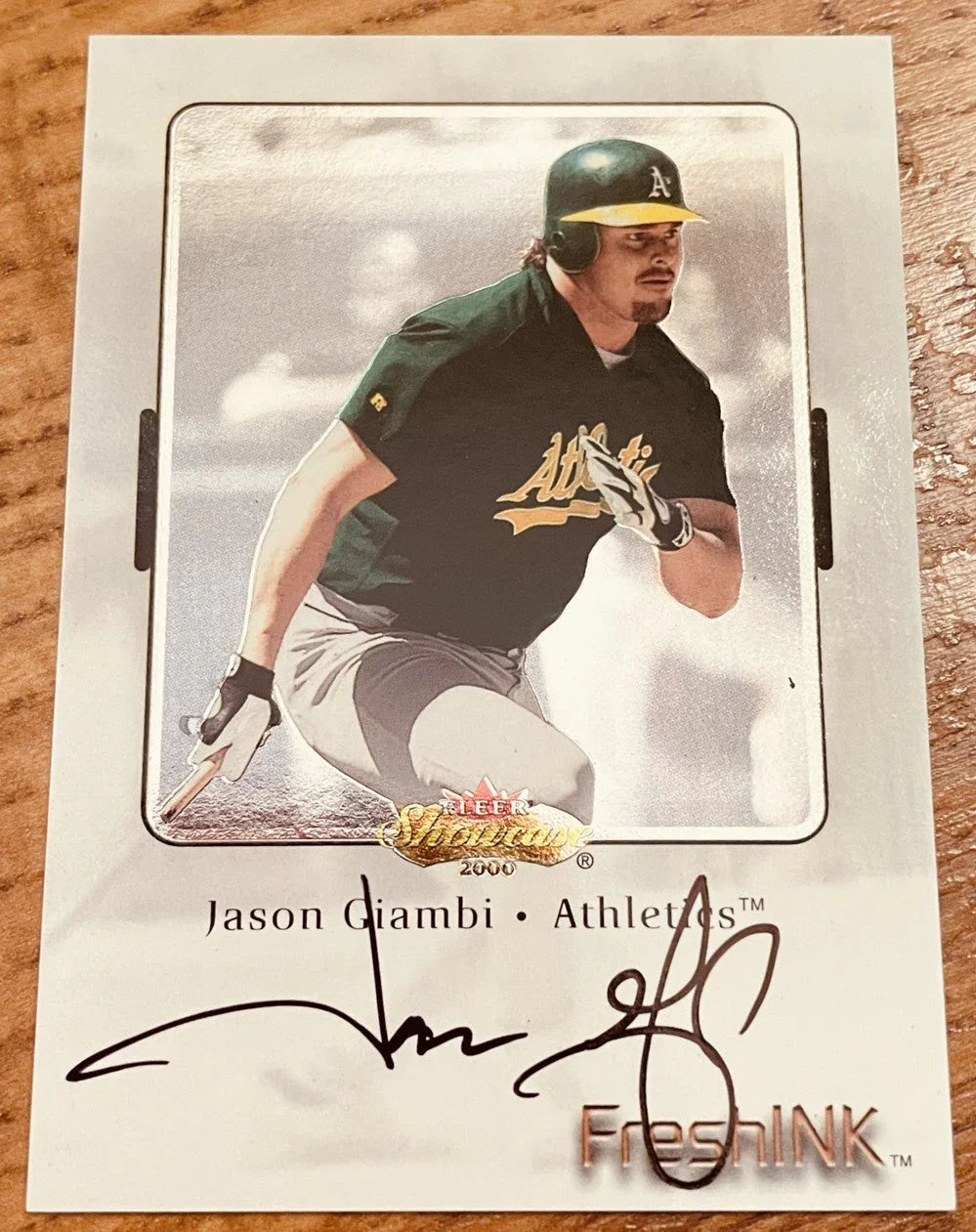 Jason Giambi Oakland A’s certified autograph 2000 Fleer Showcase Fresh Ink card - AutographsForSale.com