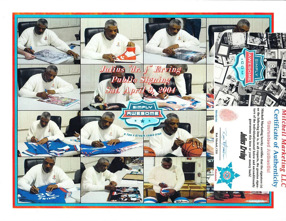 Julius Dr. J Erving signed NBA Slam Dunk 16x20 poster or photo w/ Michael Jordan - AutographsForSale.com