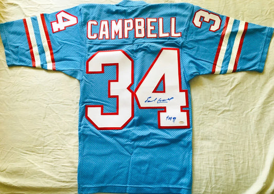 Earl Campbell signed Houston Oilers 80s Sand Knit blue retro jersey Schwartz - AutographsForSale.com