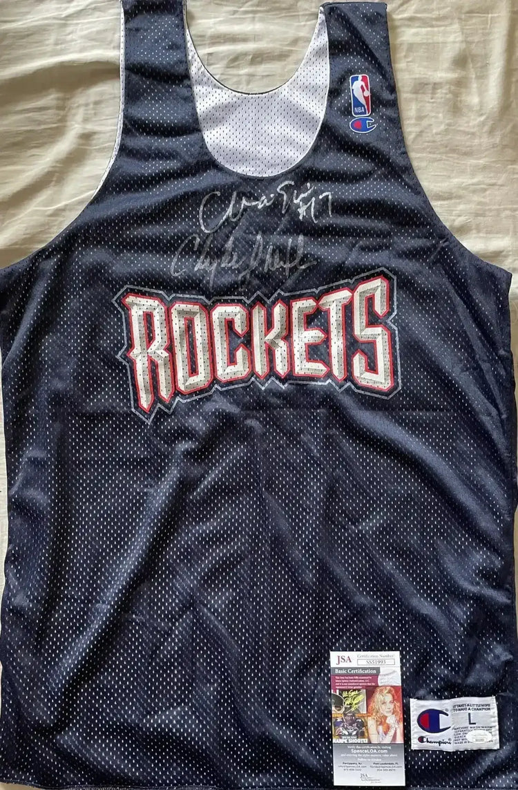 Clyde Drexler & Mario Elie signed Houston Rockets jersey JSA - AutographsForSale.com
