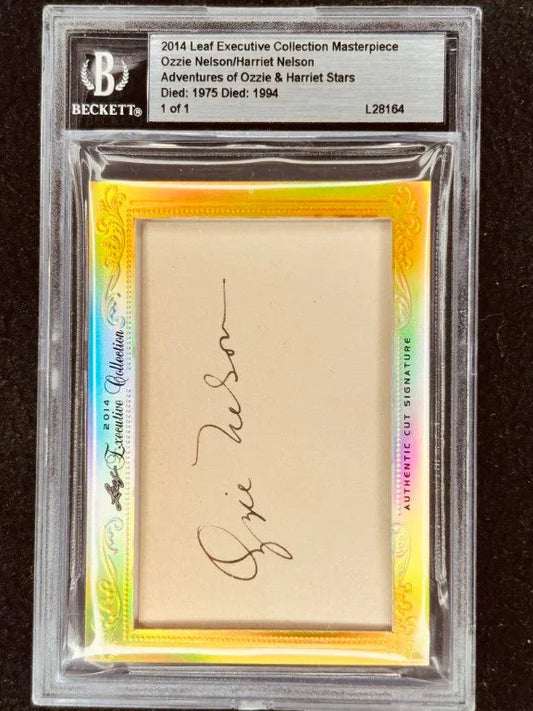 Ozzie & Harriet Nelson 2014 Leaf Masterpiece Cut Signature certified signed card 1/1 JSA - AutographsForSale.com