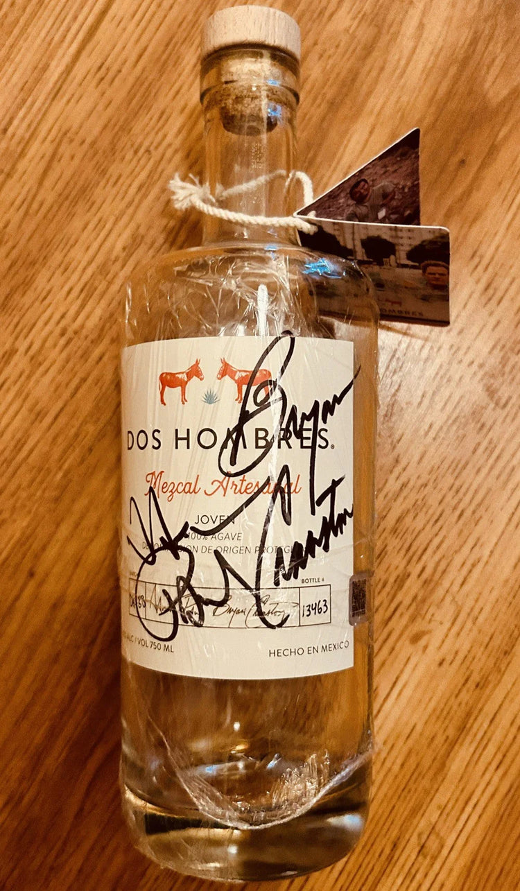 Bryan Cranston Aaron Paul Breaking Bad autographed Dos Hombres Mezcal Bottle JSA - AutographsForSale.com