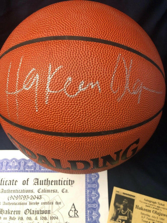Hakeem Olajuwon signed Spalding NBA game model basketball JSA Rockets - AutographsForSale.com