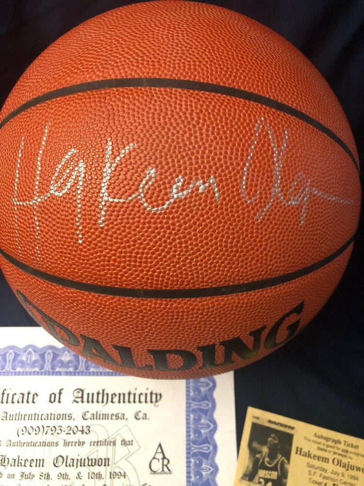 Hakeem Olajuwon signed Spalding NBA game model basketball JSA Rockets - AutographsForSale.com