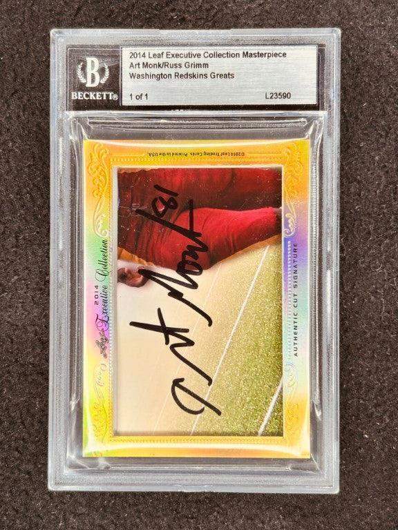 Art Monk Russ Grimm 2014 Leaf Masterpiece Cut Signature certified signed card 1/1 JSA Redskins - AutographsForSale.com