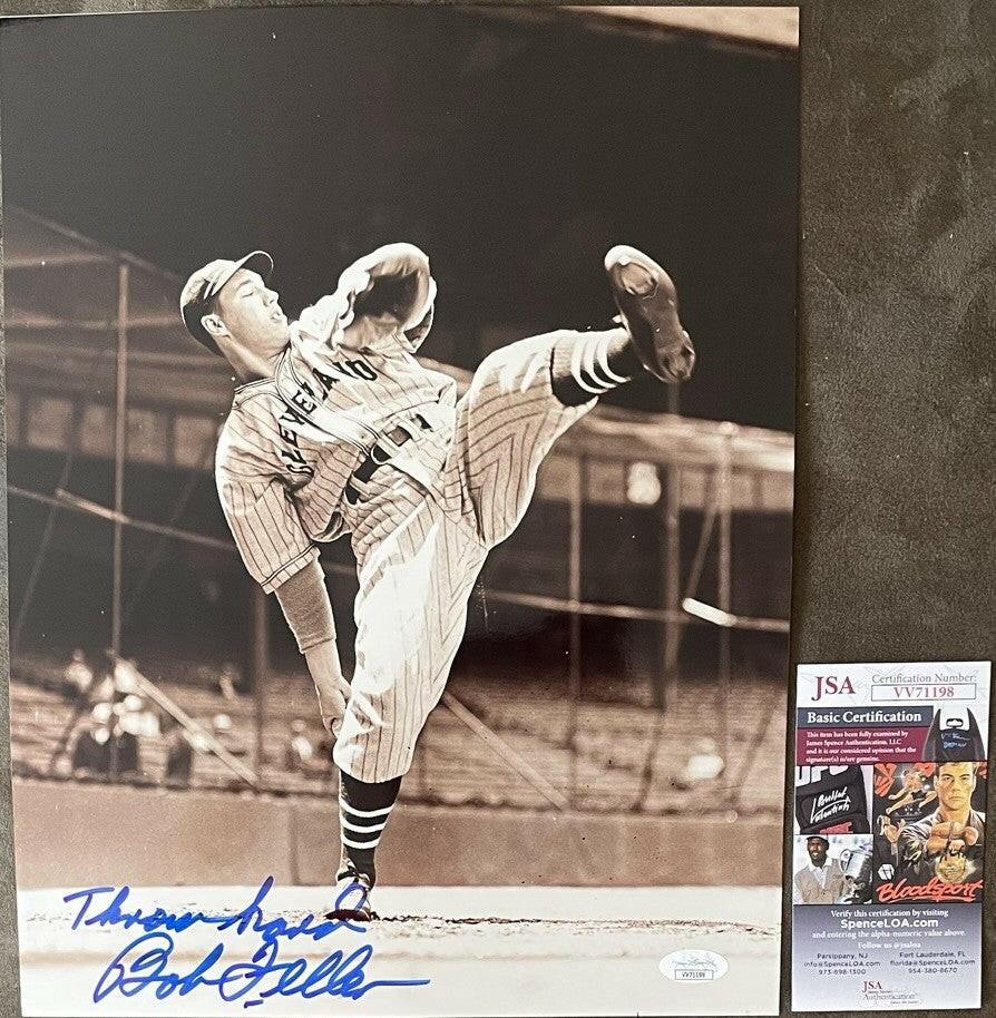 Bob Feller signed Indians 11x14 photo with Throw Hard JSA - AutographsForSale.com