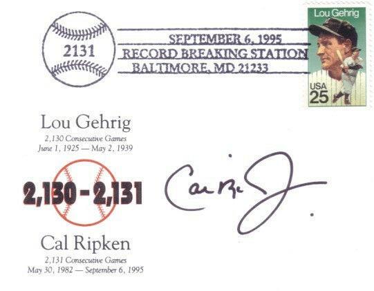 Cal Ripken signed Orioles 2130 2131 Consecutive Games postcard Ironclad MLB - AutographsForSale.com
