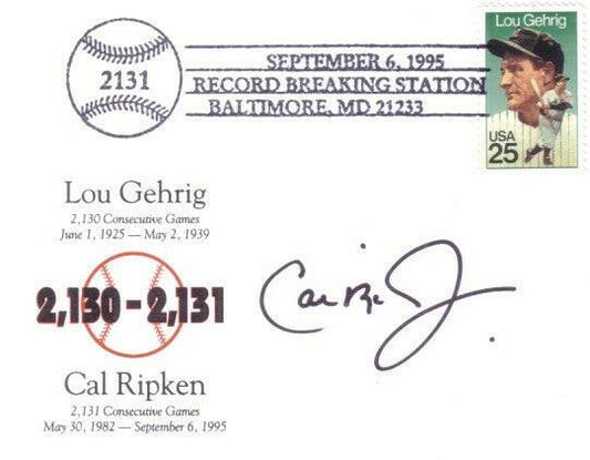 Cal Ripken signed Orioles 2130 2131 Consecutive Games postcard Ironclad MLB - AutographsForSale.com