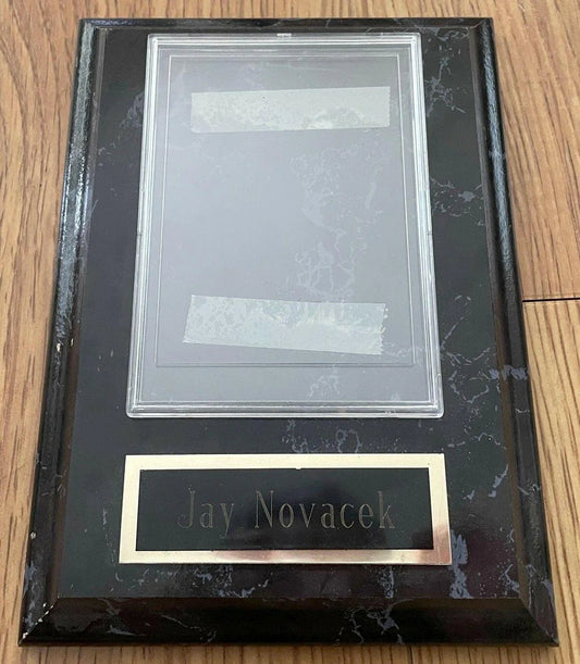 Jay Novacek engraved nameplate football card black marble finish wooden plaque - AutographsForSale.com