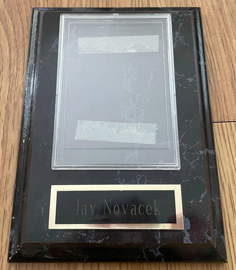 Jay Novacek engraved nameplate football card black marble finish wooden plaque - AutographsForSale.com