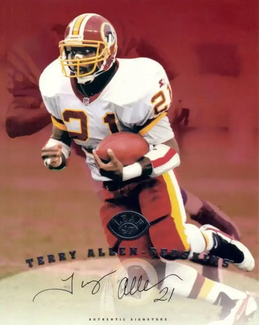 Terry Allen certified autograph Redskins 1997 Leaf 8x10 card - AutographsForSale.com