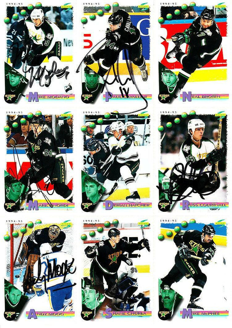 1994-95 Dallas Stars signed Score card sheet Mike Modano Andy Moog Mark Tinordi - AutographsForSale.com