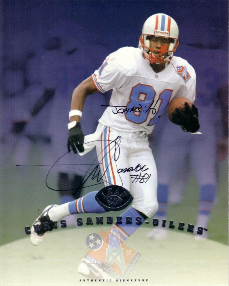 Chris Sanders certified signed Tennessee Oilers 1997 Leaf 8x10 card - AutographsForSale.com