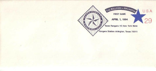 1994 Texas Rangers Ballpark at Arlington 1st Game Commemorative envelope - AutographsForSale.com