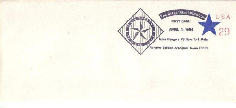 1994 Texas Rangers Ballpark at Arlington 1st Game Commemorative envelope - AutographsForSale.com
