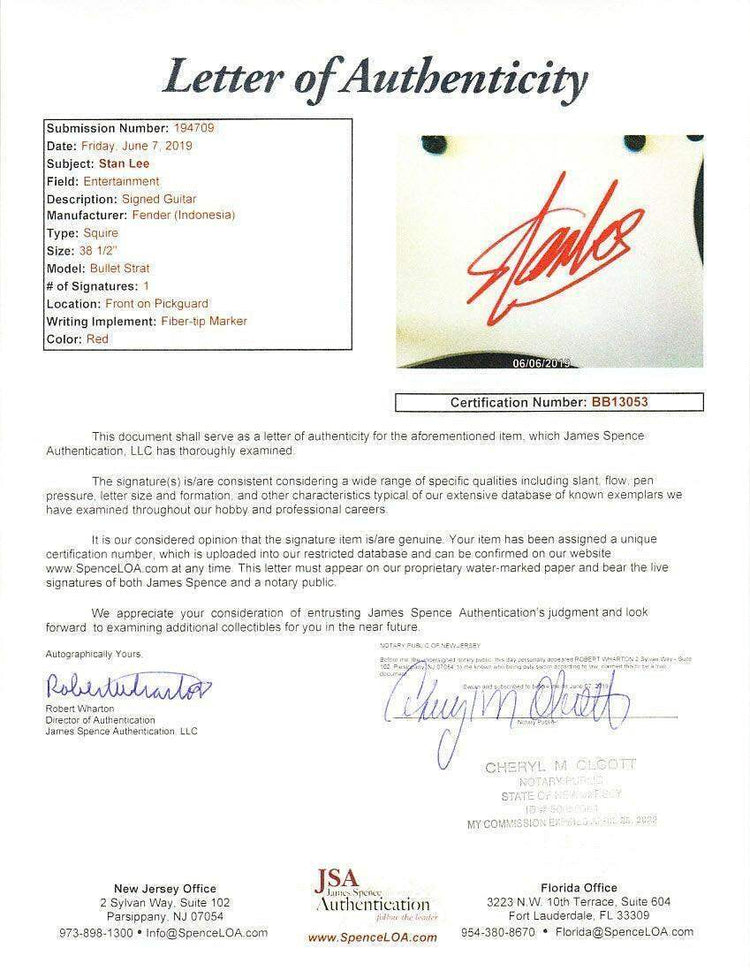 Stan Lee autographed Fantastic Four Fender Squier Bullet electric guitar JSA - AutographsForSale.com