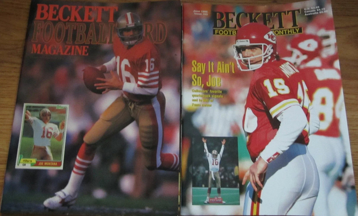 2 Joe Montana 49ers & Chiefs Beckett Football magazines - AutographsForSale.com