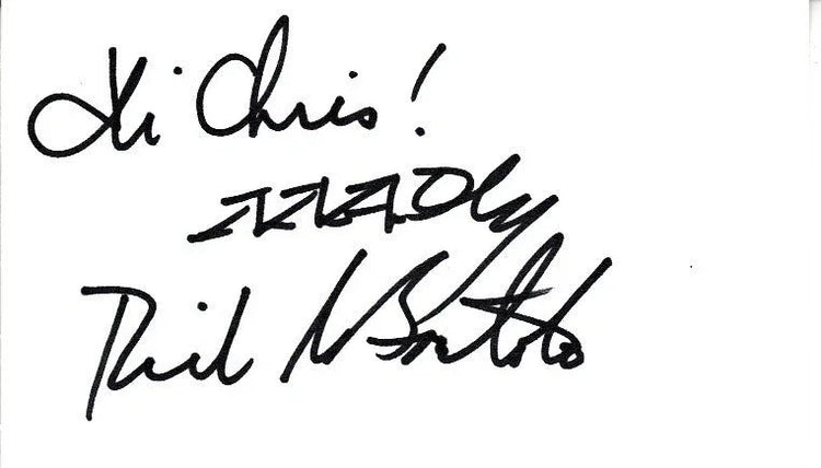 Dick DeBartolo autographed 3x5 index card inscribed Hi Chris! MADly - AutographsForSale.com
