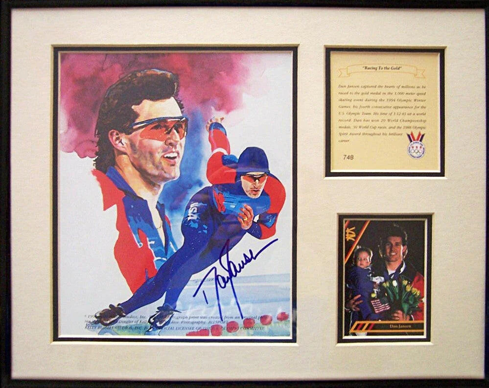 Dan Jansen signed speed skating 11x14 art print framed - AutographsForSale.com