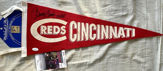 Johnny Bench signed Reds Mitchell & Ness pennant HOF 89 JSA - AutographsForSale.com