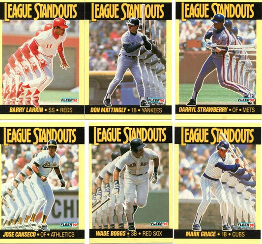 1990 Fleer League Standouts 6 insert card set Wade Boggs Barry Larkin Don Mattingly - AutographsForSale.com