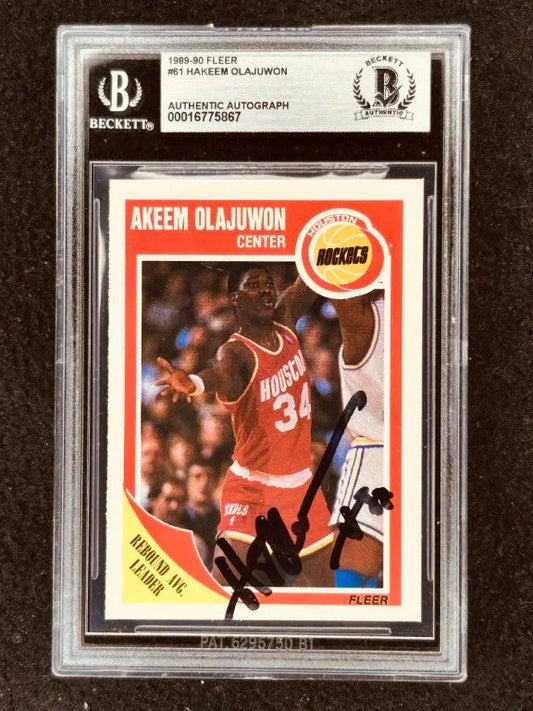 Hakeem Olajuwon autographed Houston Rockets 1989-90 Fleer card BAS slabbed - AutographsForSale.com