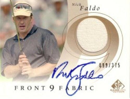 Nick Faldo certified autograph 2002 SP Golf Front 9 Fabric worn shirt card #99/375 - AutographsForSale.com