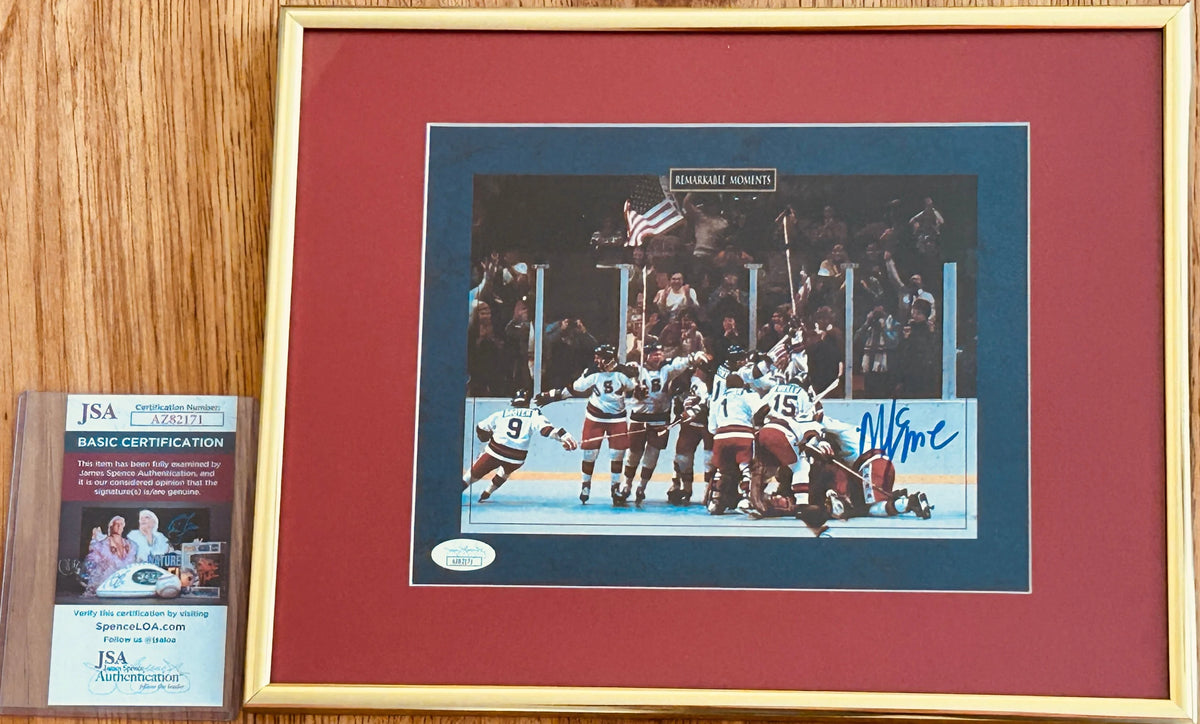 Mike Eruzione signed 1980 Miracle On Ice US Olympic hockey team Celebration 8x10 photo framed JSA - AutographsForSale.com