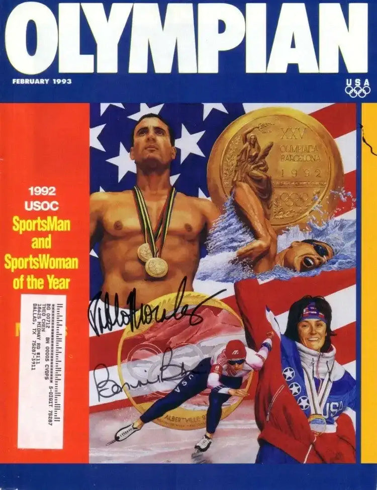 Bonnie Blair Pablo Morales autographed 1993 Olympian cover - AutographsForSale.com