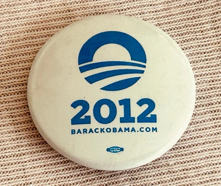 Barack Obama 2012 Small white logo Button or Pin - AutographsForSale.com