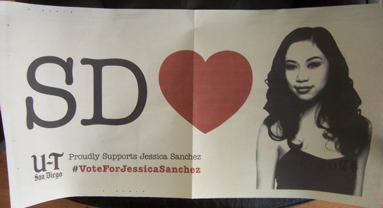 Jessica Sanchez 2012 American Idol San Diego Union-Tribune poster - AutographsForSale.com