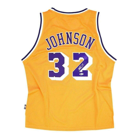 Magic Johnson autographed Los Angeles Lakers Reebok stitched jersey BAS - AutographsForSale.com