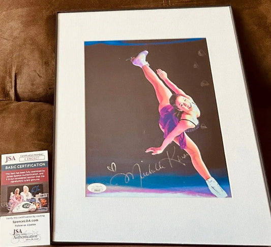 Michelle Kwan signed skating 8x10 purple dress photo framed JSA flawed - AutographsForSale.com