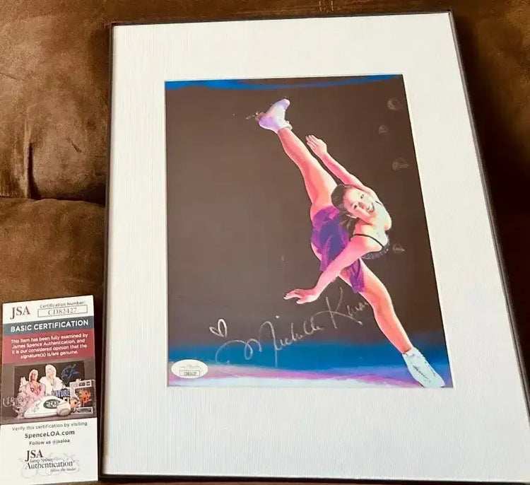 Michelle Kwan signed skating 8x10 purple dress photo framed JSA flawed - AutographsForSale.com