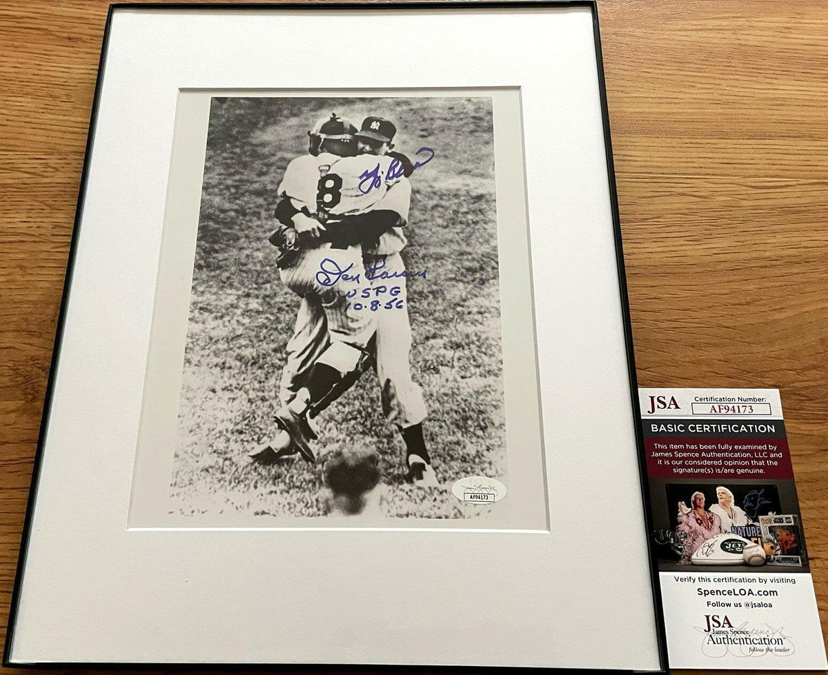 Don Larsen And Yogi Berra autographed 1956 World Series Perfect Game 8x10 photo inscribed Wspg 10-8-56 framed JSA - AutographsForSale.com