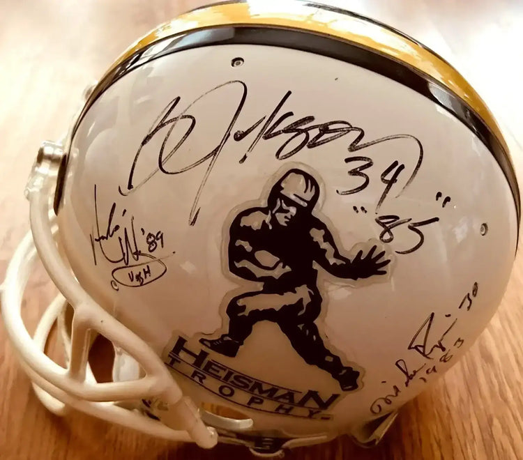 Heisman Trophy Riddell FS helmet signed by 10 winners Bo Jackson Herschel Walker JSA - AutographsForSale.com