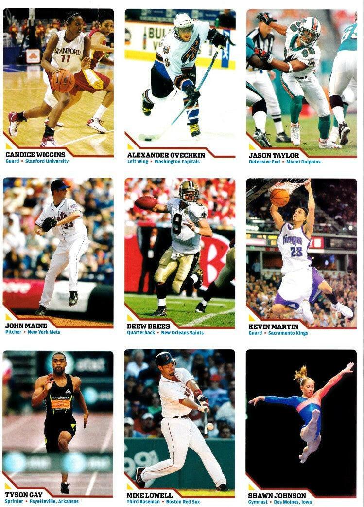 Shawn Johnson RC Drew Brees Alexander Ovechkin 2007 SI for Kids card sheet - AutographsForSale.com