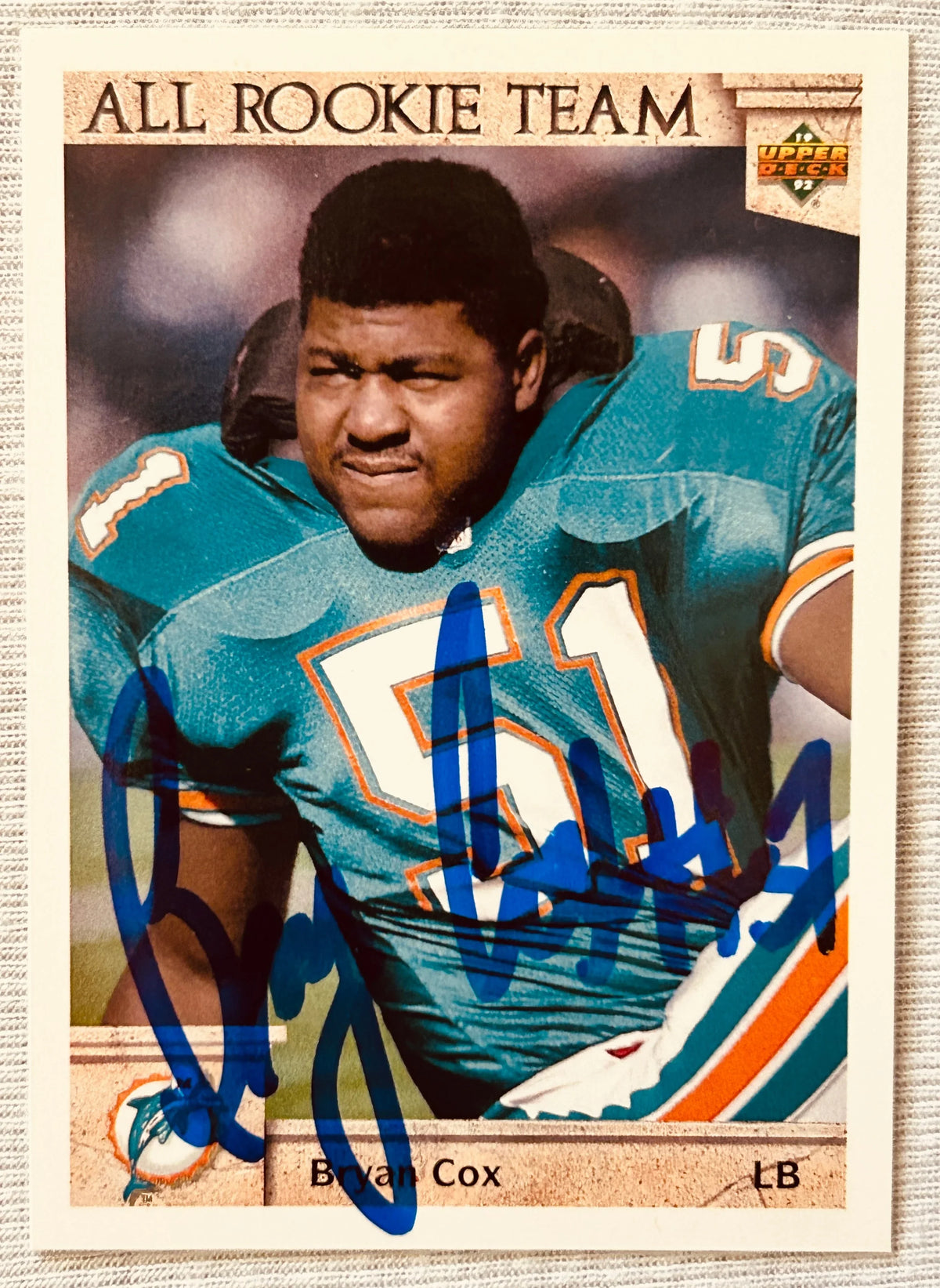 Bryan Cox autographed Miami Dolphins 1992 Upper Deck All Rookie team card - AutographsForSale.com