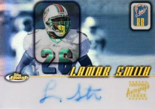 Lamar Smith certified signed Dolphins 2001 Topps Finest card - AutographsForSale.com