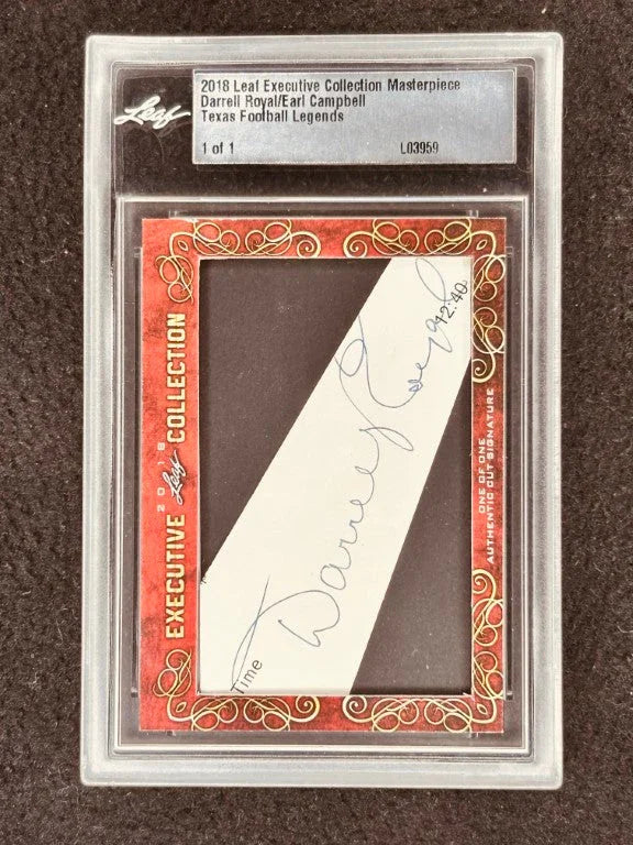 Darrell Royal & Earl Campbell 2018 Leaf Masterpiece Cut Signature card 1/1 JSA Texas Longhorns - AutographsForSale.com