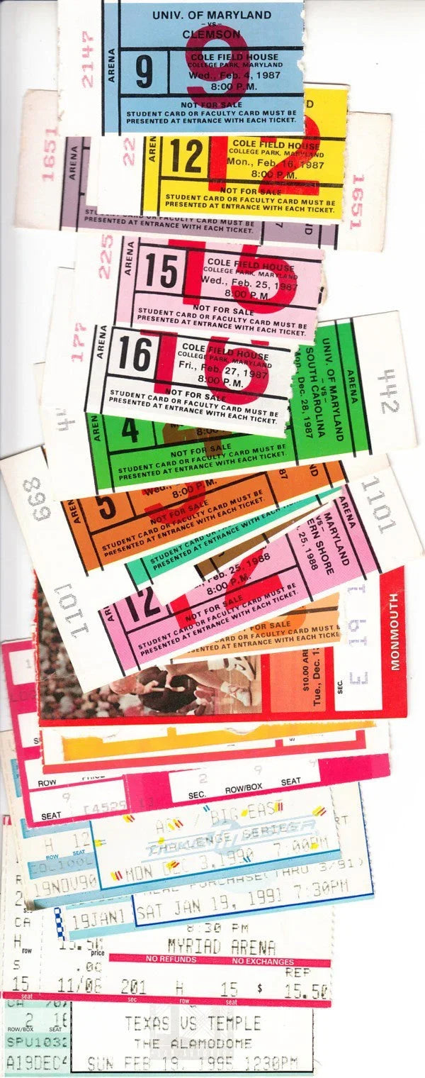 22 Maryland basketball 80s 90s ticket stubs Gary Williams Walt Williams - AutographsForSale.com