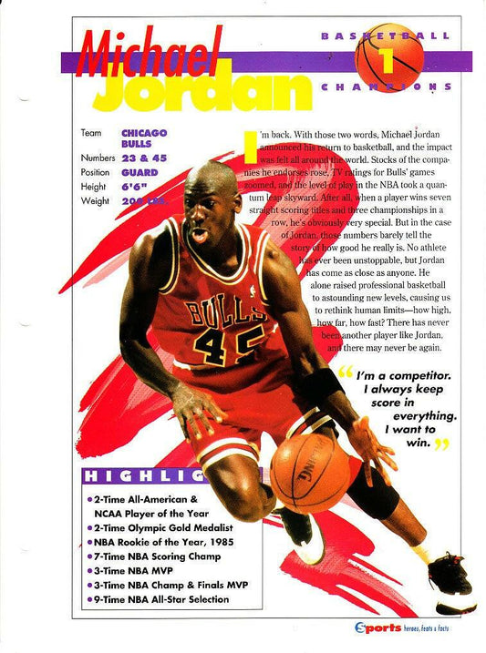Michael Jordan Chicago Bulls 1994 Sports Heroes album page - AutographsForSale.com