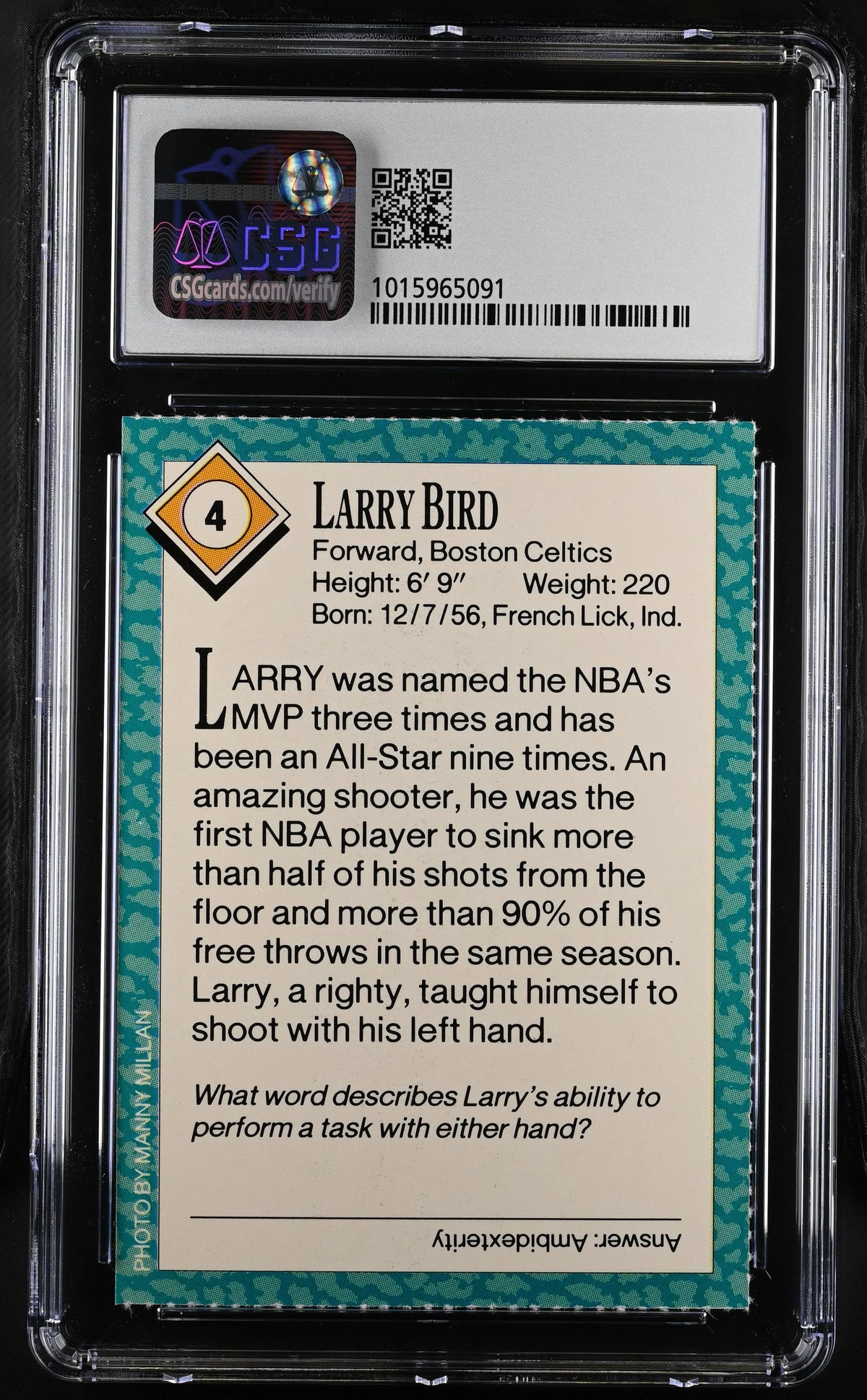 Larry Bird Boston Celtics 1989 Sports Illustrated for Kids card CSG graded 9.5 MINT PLUS - AutographsForSale.com